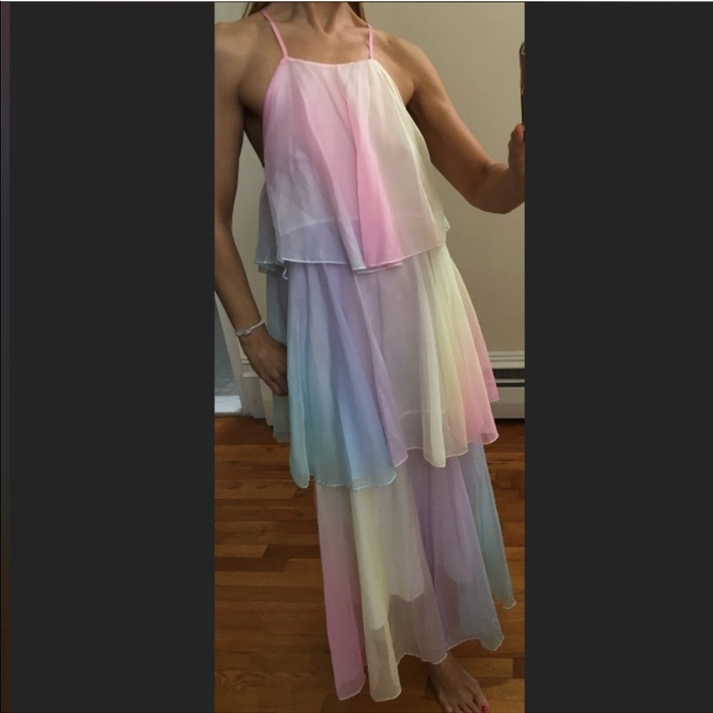 Chiffon Multicolor Pastel Rainbow Maxi Dress